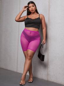 SHEIN Shorts biker de malla transparente sin bragas - Morado - Ver 3