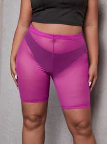 SHEIN Shorts biker de malla transparente sin bragas - Morado - Ver 4