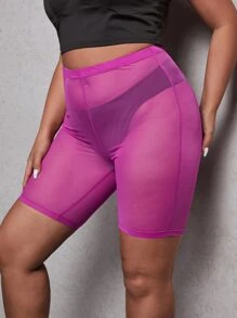 SHEIN Shorts biker de malla transparente sin bragas - Morado - Ver 5