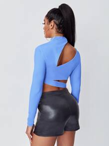 SHEIN Asymmetrical Neck Cut Out Bodysuit - Blue - View 2