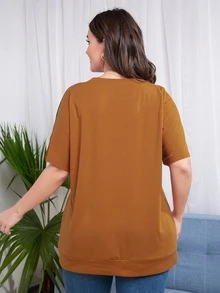 SHEIN Unity Plus Cut And Sew Panel Batwing Sleeve Tee - Multicolor - View 2