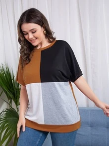 SHEIN Unity Plus Cut And Sew Panel Batwing Sleeve Tee - Multicolor - View 4