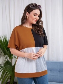 SHEIN Unity Plus Cut And Sew Panel Batwing Sleeve Tee - Multicolor - View 6