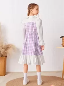 SHEIN Girls Gingham Flounce Sleeve Ruffle Hem Dress - Multicolor - View 2