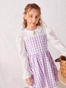 SHEIN Girls Gingham Flounce Sleeve Ruffle Hem Dress - Multicolor - View 3