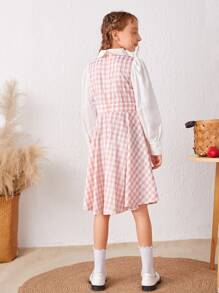 SHEIN Girls Gingham Print Collared Dress - Multicolor - View 2