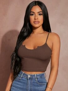 SHEIN SXY Áo hai dây màu trơn Gợi cảm - Màu nâu Sô-cô-la - Xem 1