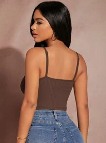 SHEIN SXY Áo hai dây màu trơn Gợi cảm - Màu nâu Sô-cô-la - Xem 2