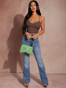 SHEIN SXY Áo hai dây màu trơn Gợi cảm - Màu nâu Sô-cô-la - Xem 5