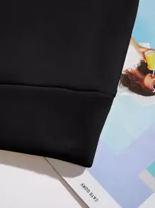 SHEIN Qutie Expression & Letter Graphic Drawstring Thermal Hoodie Pullover Fall - Black - View 5