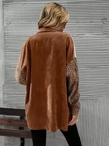 LanaWest Cut And Sew Leopard Corduroy Coat Fall Winter Cloth For Women
