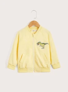 SHEIN 小男童恐龍補丁貼飛行員夾克 - 黃色 - 查看 1