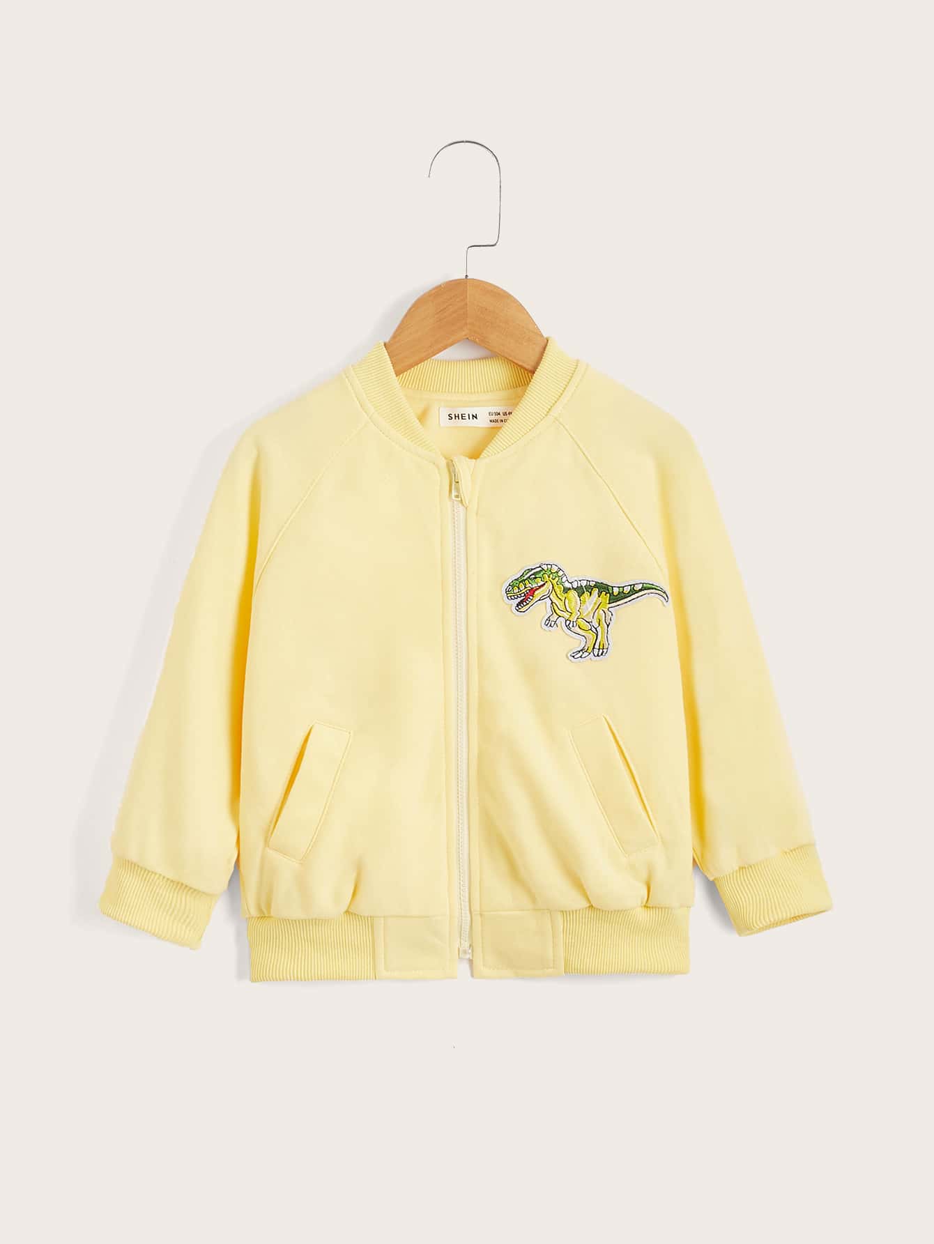 SHEIN 小男童恐龍補丁貼飛行員夾克 - 黃色 - 查看 1