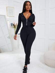 VaVaBold 羅紋針織金屬圓環拉鍊抽繩連帽衫和緊身打底褲