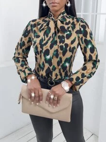 SHEIN SXY Áo sơ mi nữ Thắt nơ trước Tất cả trên in Giải trí - Nhiều màu - Xem 5