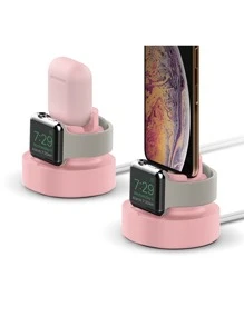 Silicone Charger Holder Compatible With Apple Watch - Pink - View 3