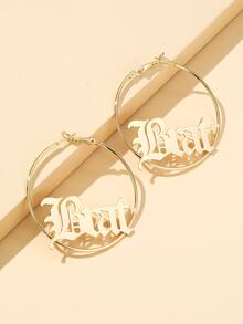 Letter Decor Hoop Earrings - Yellow Gold - View 3