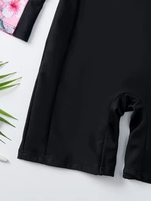 女孩印花後拉鍊連體泳衣