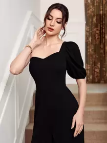 SHEIN Unity 單肩泡泡袖素色連身褲 - 黑色 - 查看 5