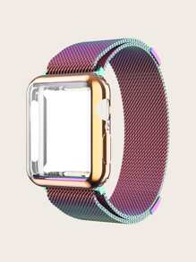 Double Buckle Loop Magnetic Attraction Watch Band & Tpu Electroplated Protective Case Compatible With Apple Watch Band 38mm/40mm/41mm/42mm/44mm/45mm/49mm, Compatible With Apple Watch Series Ultra/se/1/2/3/4/5/6/7/8 - Multicolor - View 1