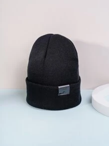 Gorro tejido de invierno para mujer, 1 pieza, con etiqueta de moda, adecuado para uso diario y calidez - Negro - Ver 1