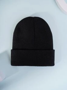 Gorro tejido de invierno para mujer, 1 pieza, con etiqueta de moda, adecuado para uso diario y calidez - Negro - Ver 2