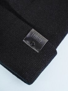 Gorro tejido de invierno para mujer, 1 pieza, con etiqueta de moda, adecuado para uso diario y calidez - Negro - Ver 3