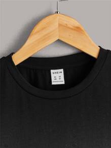 SHEIN Cậu bé Tween Khối màu Vá lại Ngắn tay Áo thun Với Vai Chi tiết Đối với Giải trí Mặc In Mùa hè - Nhiều màu - Xem 3