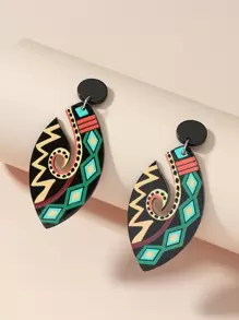 Geometric Print Acrylic Drop Earrings - Multicolor - View 1