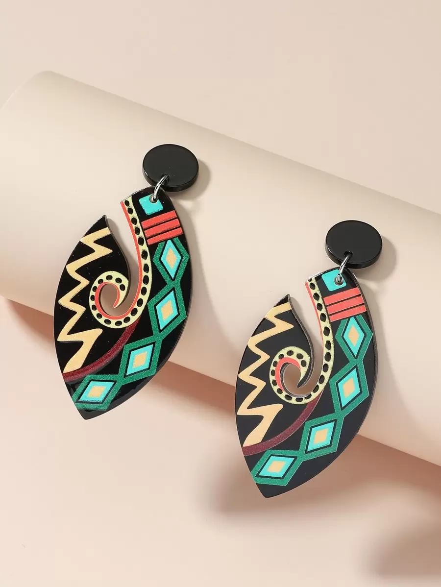 Geometric Print Acrylic Drop Earrings - Multicolor - View 1