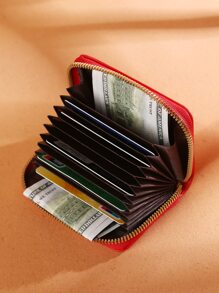 Textured Zip Around Lightweight Portable Card ID Card White-Collar Workers For Female For Holiday For Anniversary For Birthday Gift Accessories Gift Card Holder Wallet Business Card Holder Credit Card Holder Women For Women Wallet Mini Wallet Purse Wallet Card Wallet - Red - View 2