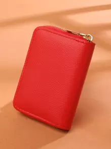 Textured Zip Around Lightweight Portable Card ID Card White-Collar Workers For Female For Holiday For Anniversary For Birthday Gift Accessories Gift Card Holder Wallet Business Card Holder Credit Card Holder Women For Women Wallet Mini Wallet Purse Wallet Card Wallet - Red - View 3