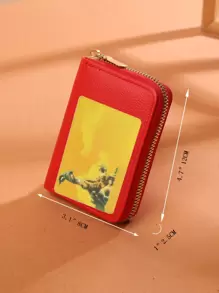 Textured Zip Around Lightweight Portable Card ID Card White-Collar Workers For Female For Holiday For Anniversary For Birthday Gift Accessories Gift Card Holder Wallet Business Card Holder Credit Card Holder Women For Women Wallet Mini Wallet Purse Wallet Card Wallet - Red - View 5