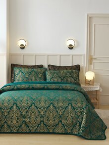 Metallic Graphic Bedspread Set - Dark Green - View 2