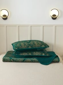 Metallic Graphic Bedspread Set - Dark Green - View 3