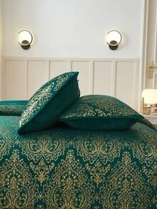 Metallic Graphic Bedspread Set - Dark Green - View 5