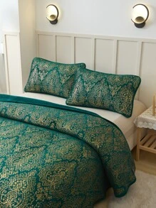 Metallic Graphic Bedspread Set - Dark Green - View 7