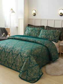 Metallic Graphic Bedspread Set - Dark Green - View 8