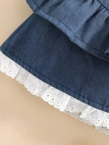 嬰兒網眼刺繡邊多層下擺牛仔半身裙 - 藏蓝色 - 查看 3