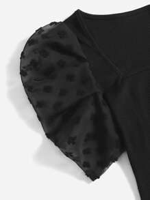 SHEIN MOD Chiffon Puff Sleeve Solid Crop Top - Black - View 4