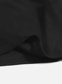 SHEIN MOD Chiffon Puff Sleeve Solid Crop Top - Black - View 5