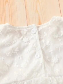 Baby Flounce Sleeve Floral Embroidered Mesh Dress - White - View 4