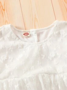Baby Flounce Sleeve Floral Embroidered Mesh Dress - White - View 5