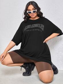 SHEIN Unity Plus Letter Graphic Drop Shoulder Tee - Black - View 1