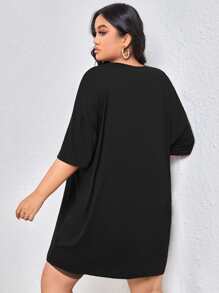 SHEIN Unity Plus Letter Graphic Drop Shoulder Tee - Black - View 2