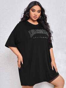 SHEIN Unity Plus Letter Graphic Drop Shoulder Tee - Black - View 4