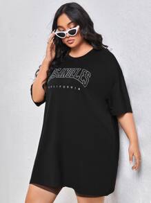 SHEIN Unity Plus Letter Graphic Drop Shoulder Tee - Black - View 5
