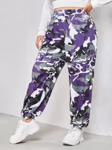 Flirla Plus Elastic Waist Camo Print Joggers - Multicolor - View 3
