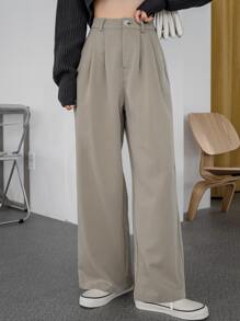 DAZY Solid High Waist Wide Leg Suit Trousers - Khaki - View 1