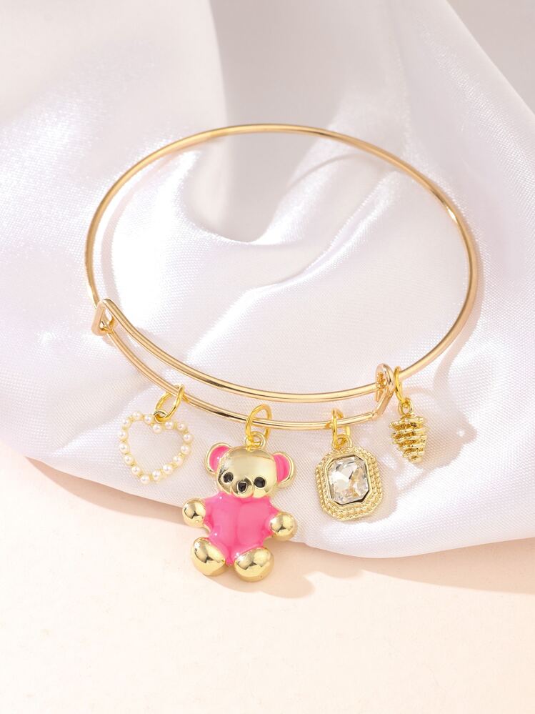 Heart & Bear Charm Bangle - Multicolor - View 1
